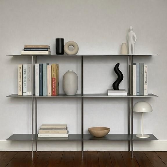 Minimalistische RVS Design Boekenkast / Wandrek, Huis en Inrichting, 100 tot 150 cm, Nieuw, Ophalen of Verzenden, Minder dan 100 cm