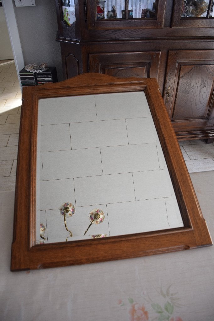 Rechthoekige spiegel met houten kader., Huis en Inrichting, Ophalen, Gebruikt, Rechthoekig