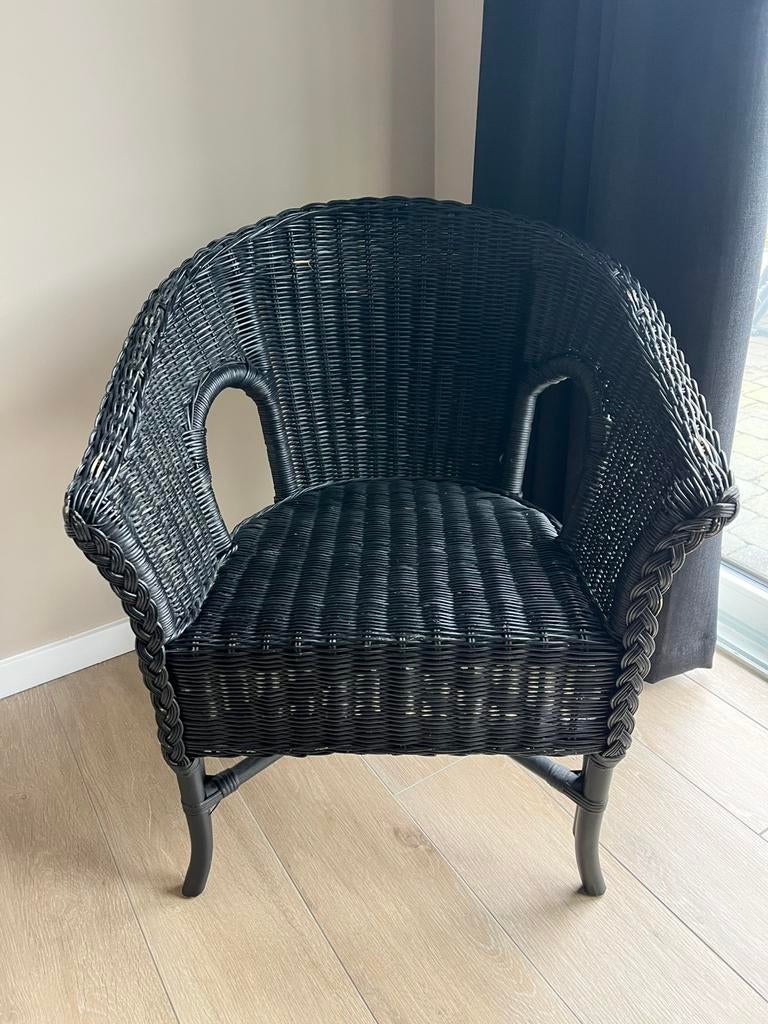 Rieten stoel, Ikea, zwart geverfd, Huis en Inrichting, Stoelen, Ophalen, Gebruikt, Zwart, Riet of Rotan