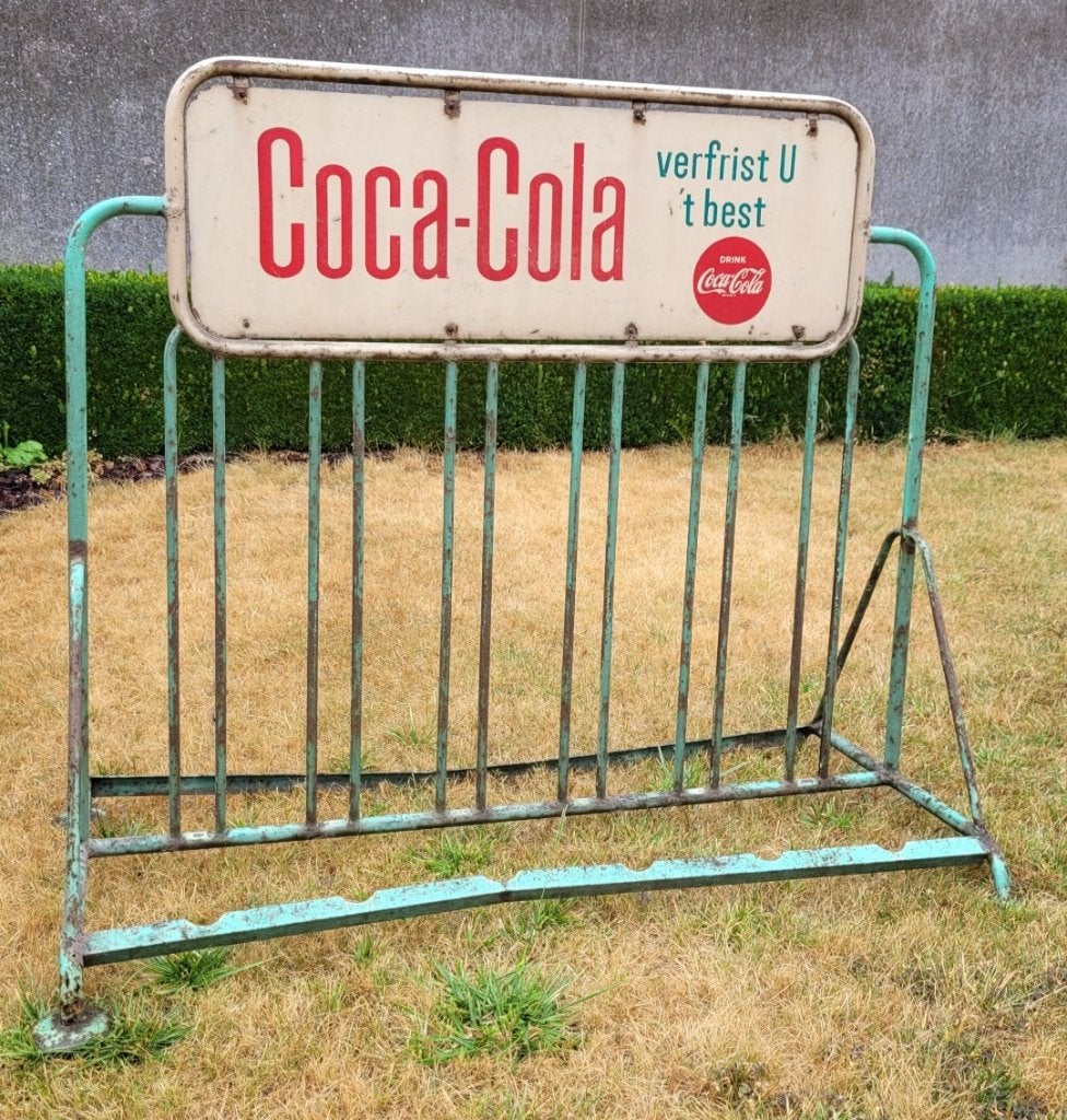 Vintage fietsrek Coca-Cola jaren '60, Verzamelen, Ophalen, Gebruikt, Reclamebord