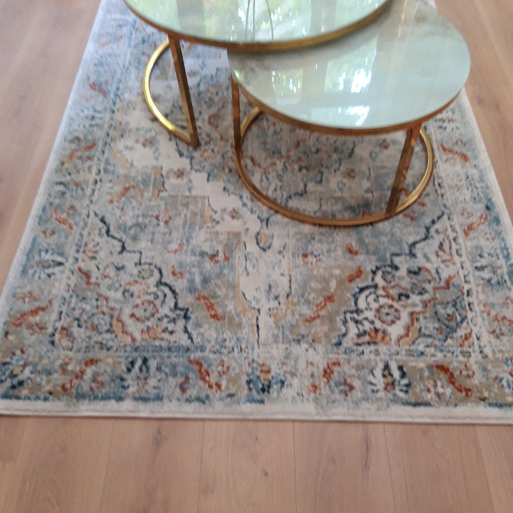 Tapijt Oosterse uitstraling, Ophalen, Blauw, 100 tot 150 cm, Zo goed als nieuw