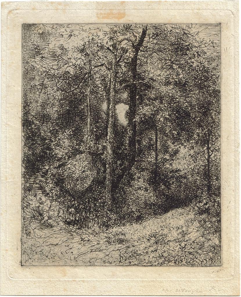 Jean Achard ets "Bos Impressie" 4e staat "épreuve retouché", Ophalen, Landschap, Ets, Origineel