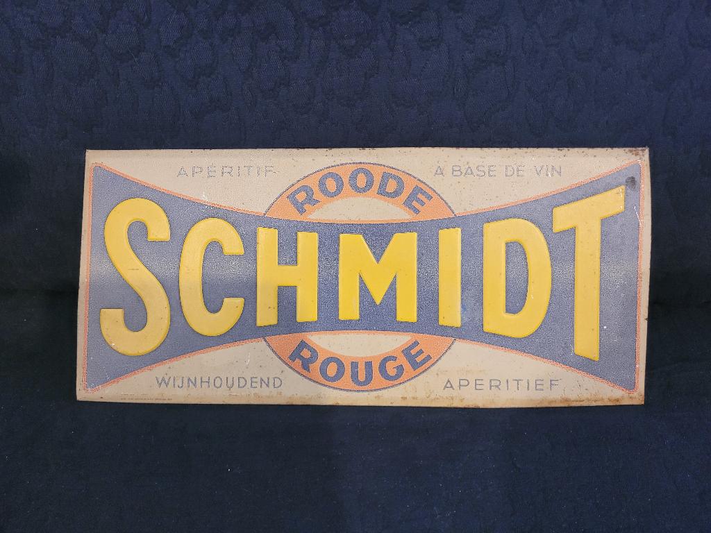 Oude reclame Schmidt aperitief rood, Ophalen of Verzenden, Gebruikt, Reclamebord