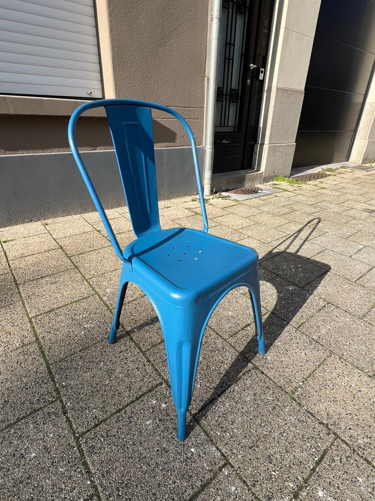 VINTAGE (Terras)Stoelen. Appelblauw zeegroen (blauw), Ophalen, Gebruikt, Metaal