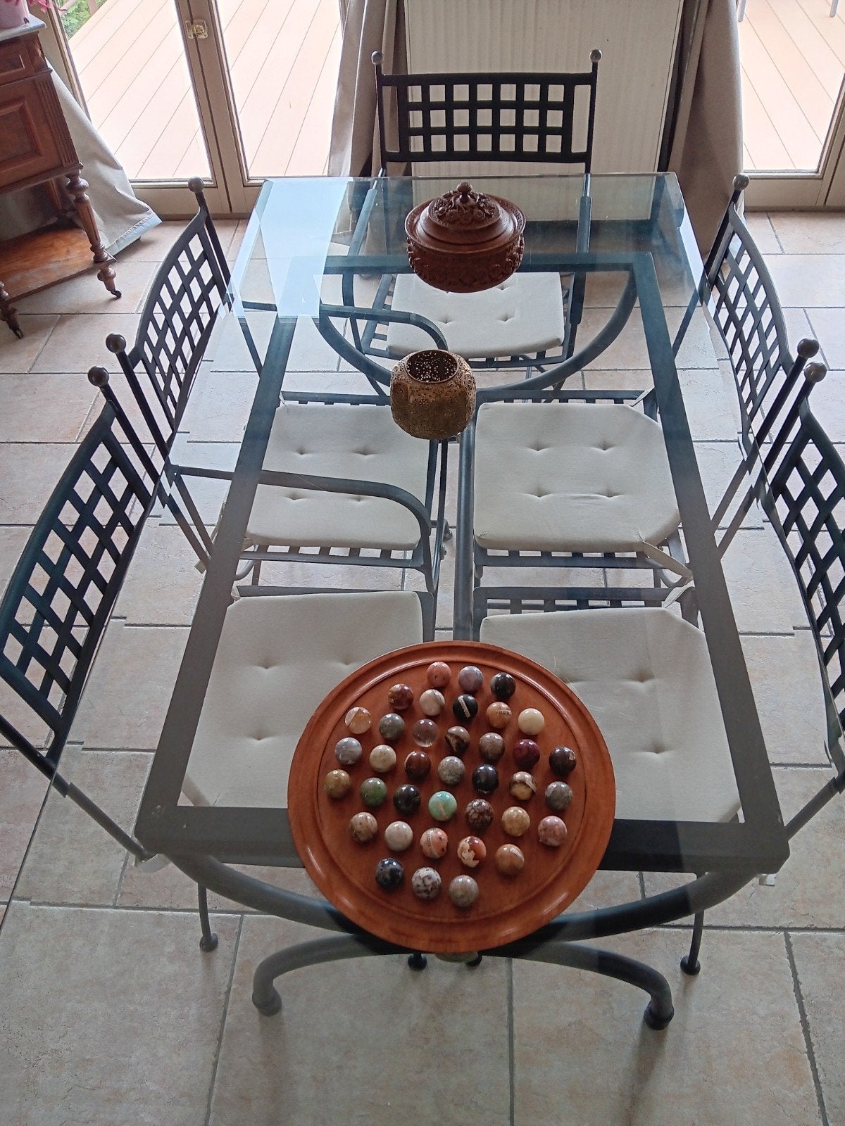 Table de salle à manger + 6 chaises, Maison & Meubles, 150 à 200 cm, Verre, Comme neuf, 50 à 100 cm