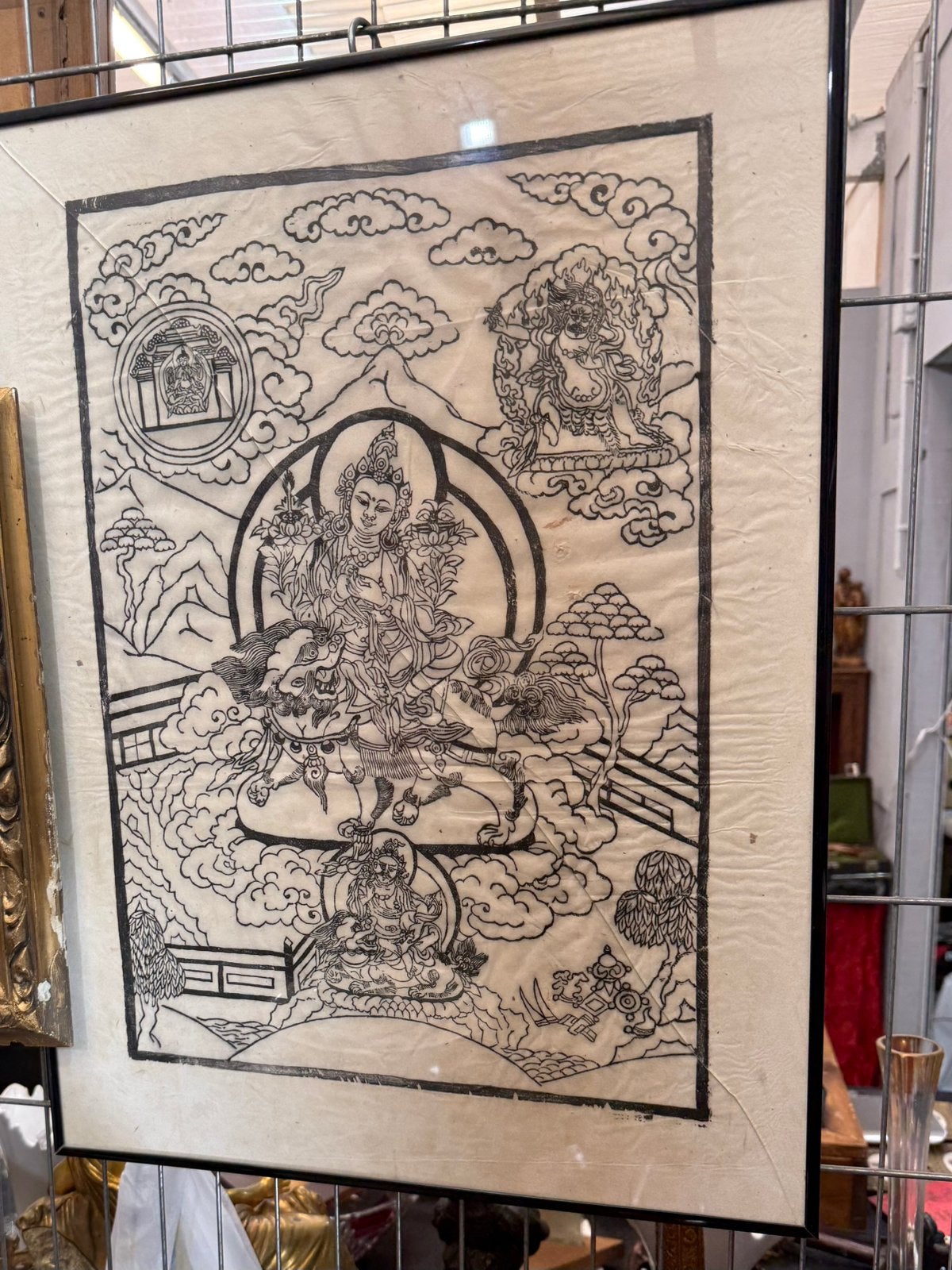 Thangka bouddhiste tibétain encadré – Art spirituel, Antiek en Kunst, Ophalen of Verzenden