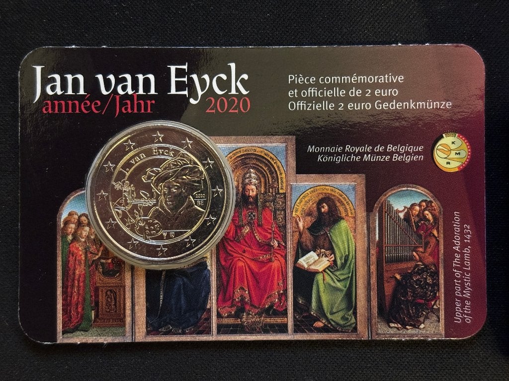 2xCoin Card Pièce de 2€ Belgique 2020 - Jan van Eyck FR & NL, Timbres & Monnaies, Enlèvement ou Envoi, Belgique, 2 euros, Monnaie en vrac