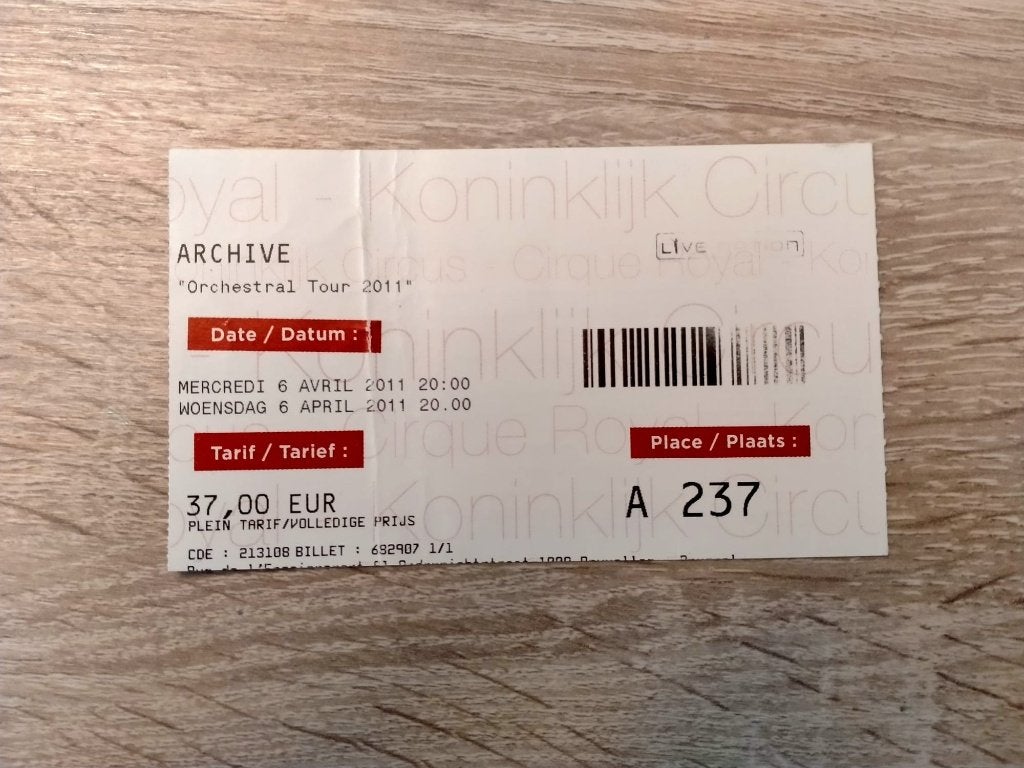 Ticket concert Archive - Orchestral Tour 2001, Collections, Enlèvement, Utilisé, Autres types