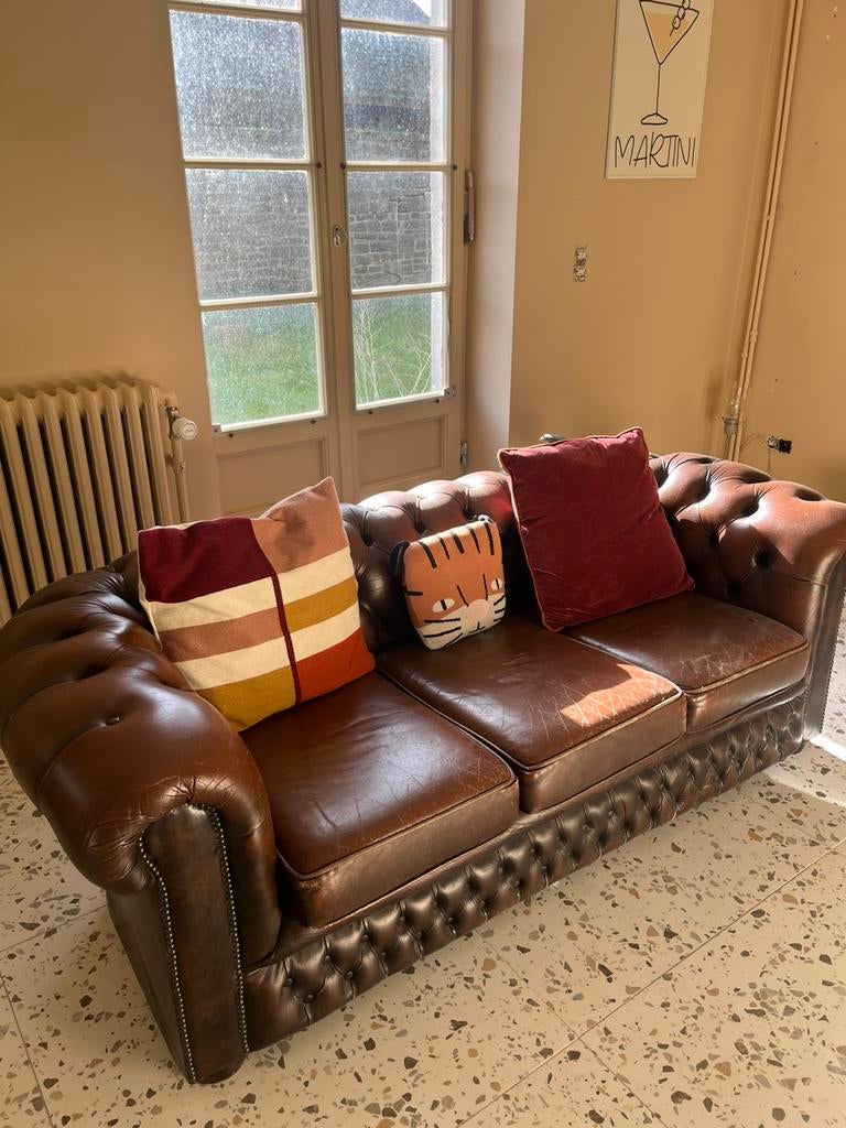 Canapé chesterfield 3 places, Ophalen, Gebruikt, Driepersoons
