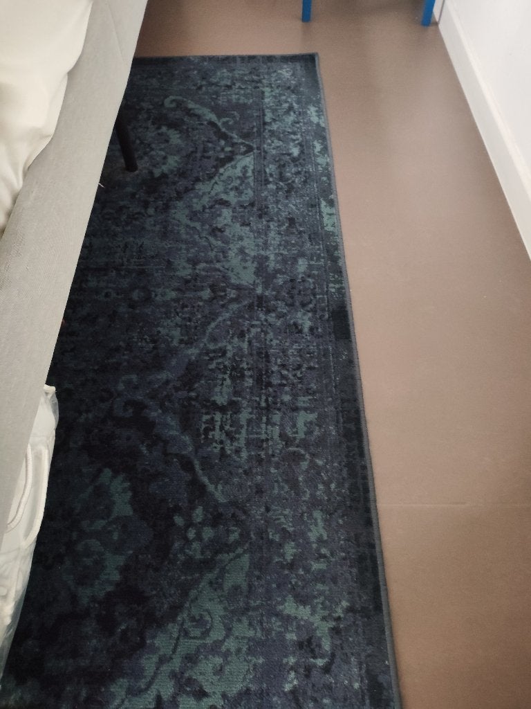Donkerblauw vloerkleed - Donkerblauw vloerkleed, Ophalen, Blauw, 200 cm of meer, Zo goed als nieuw