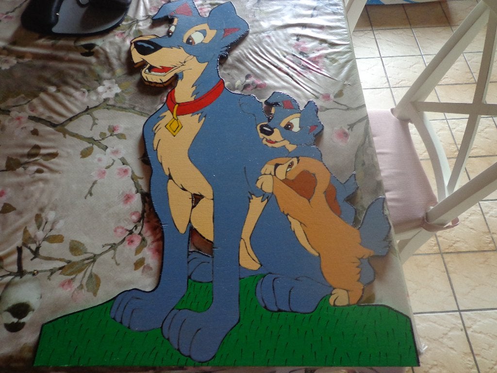 Houten plaat Lady en de Vagebond - disney, Verzamelen, Ophalen, Overige figuren, Gebruikt, Overige typen