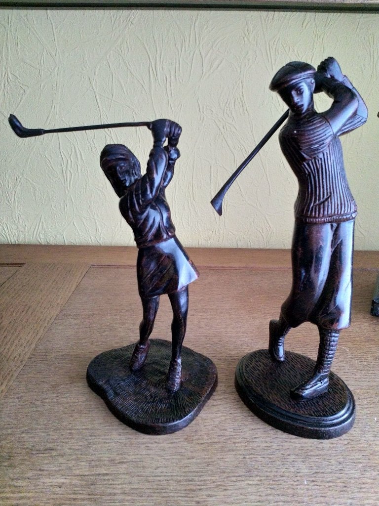golfspelers man en vrouw gietijzer 25 cm/20 cm <1950, Ophalen of Verzenden