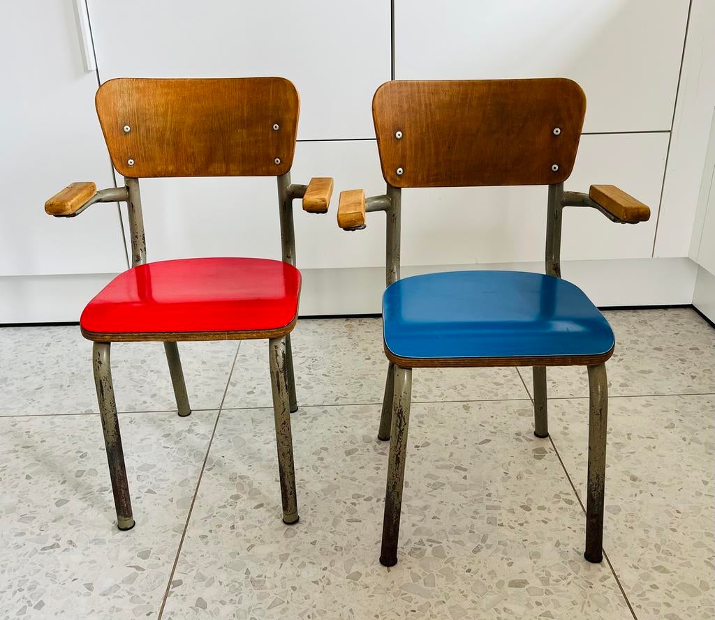 Tubax school/kinderstoelen, Huis en Inrichting, Stoelen, Gebruikt, Twee, Hout, Blauw, Ophalen