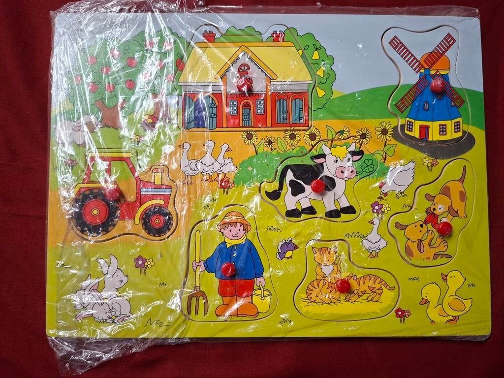 Houten puzzel : noppenpuzzel boerderij, Ophalen of Verzenden