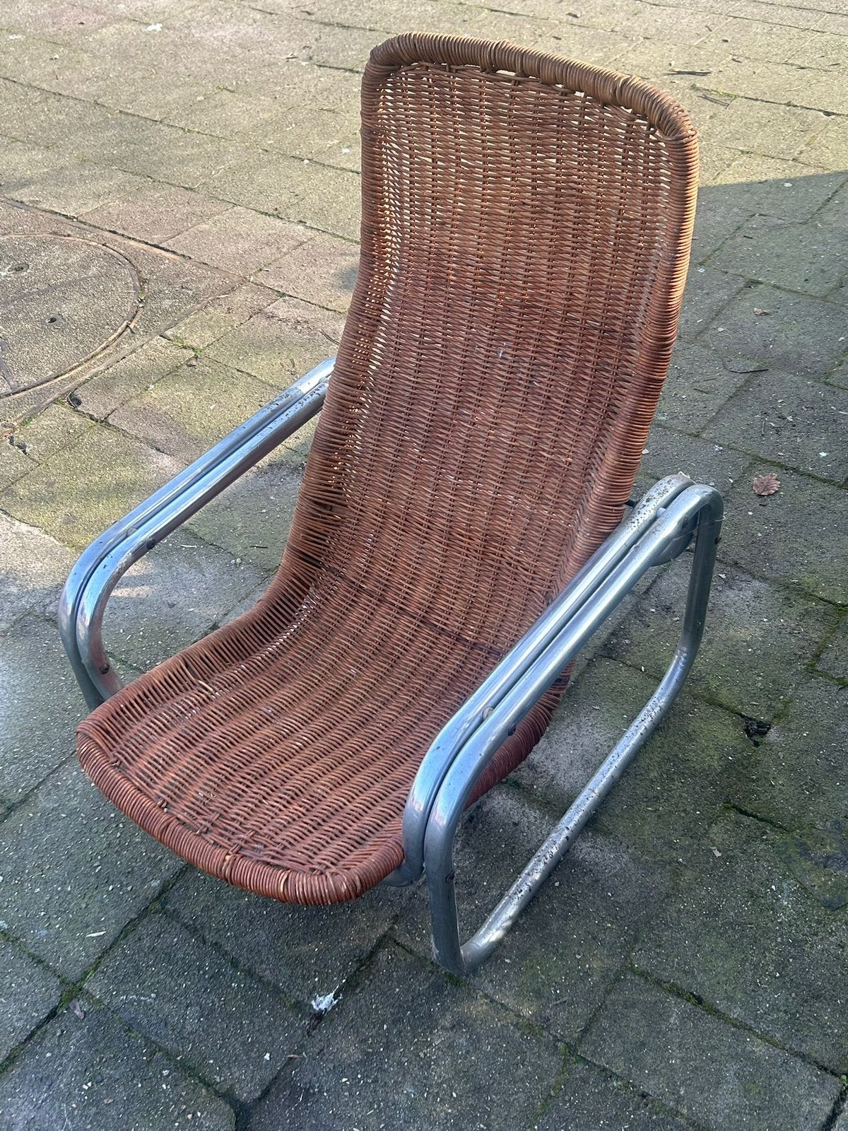 Rotan loungefauteuil Dirk van Sliedregt (Sliedrecht), 100 à 125 cm, Métal, Vintage, Enlèvement