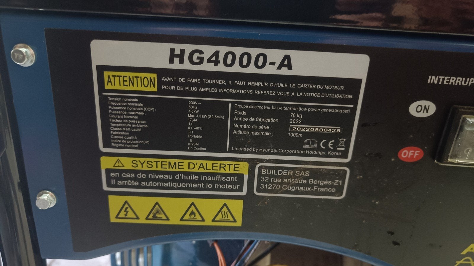 Hyundai stroomgroep / generator, Ophalen, Nieuw, Benzine
