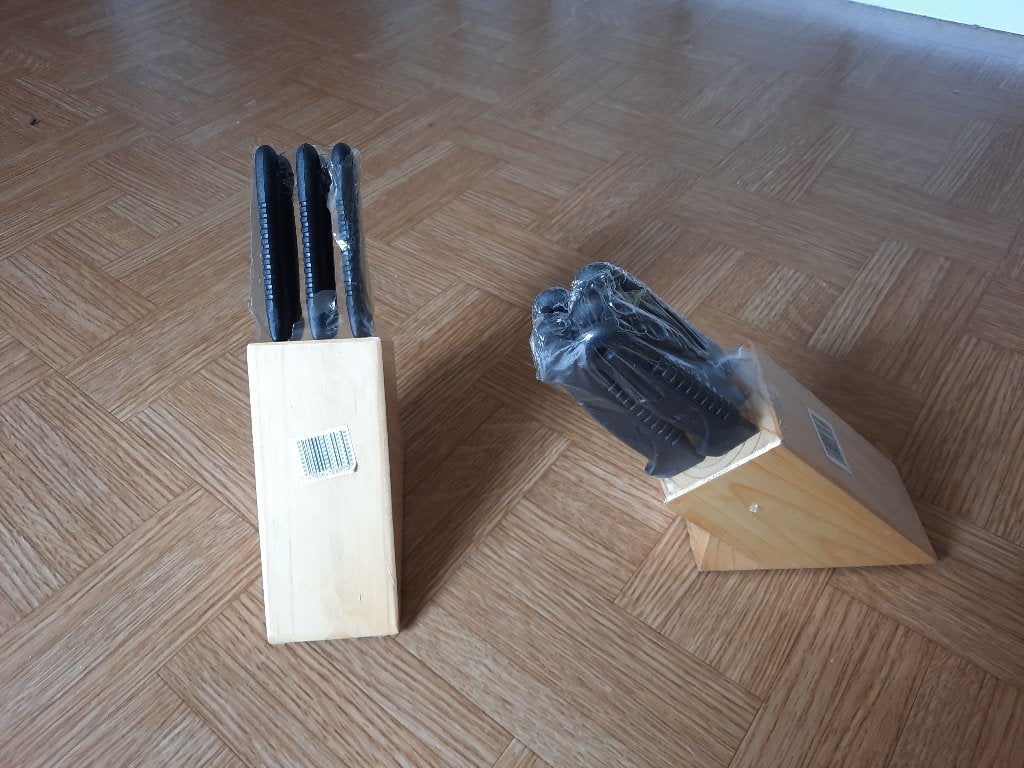 nieuwe houten blok met 6 sterke steak snijmessen Stainless, Maison & Meubles, Cuisine | Couverts, Enlèvement ou Envoi, Neuf