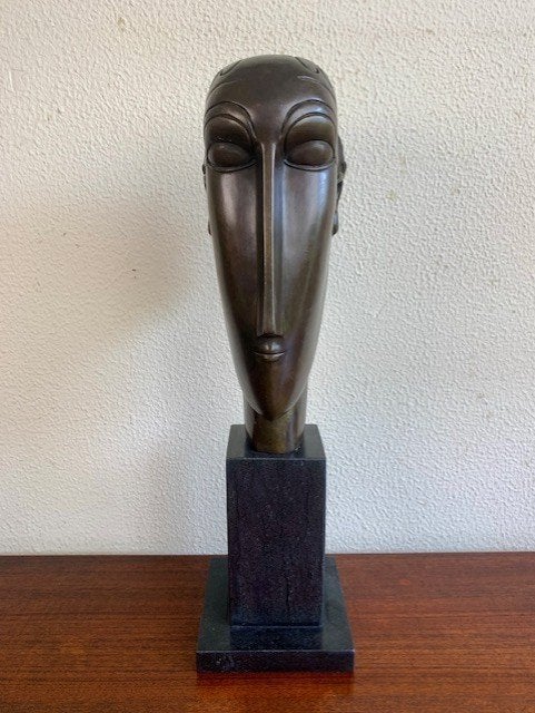 Bronzen Beeld Modigliani Tête de Femme Hoofd Vrouw, Ophalen of Verzenden, Brons, 20 - 50 cm, Beeld