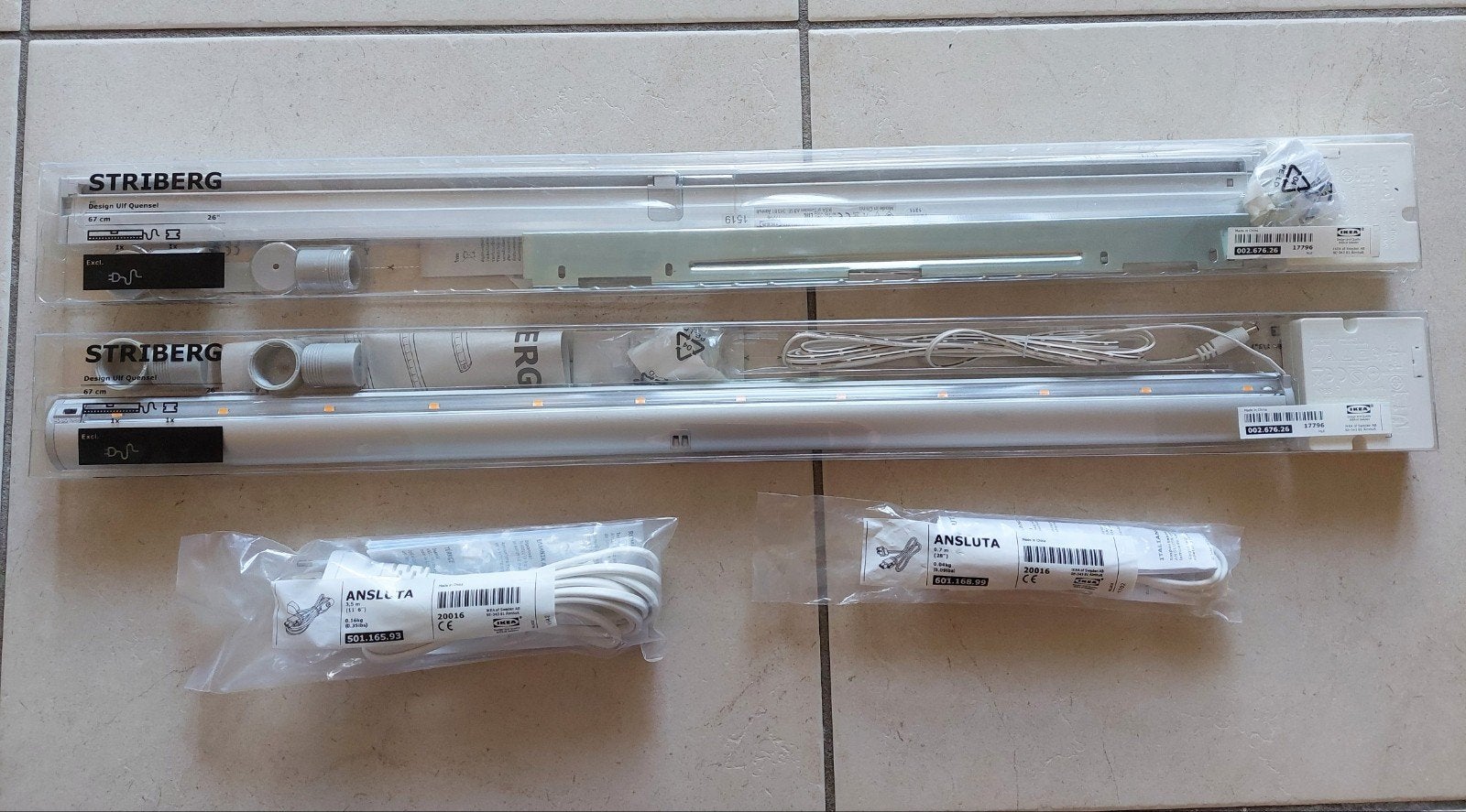 complete set 2 Ikea Striberg + Ansluta, Huis en Inrichting, Lampen | Wandlampen, Ophalen, LED, IKEA, Wit