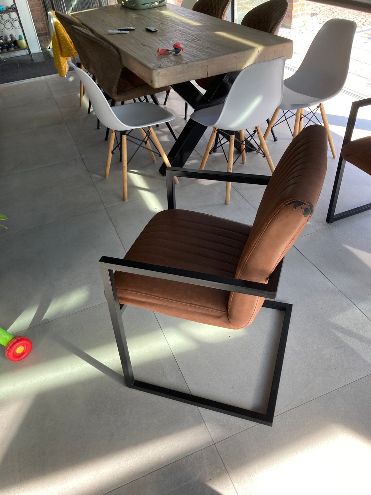 Eetkamer stoelen, Huis en Inrichting, Stoelen, Ophalen, Gebruikt, Bruin, Metaal