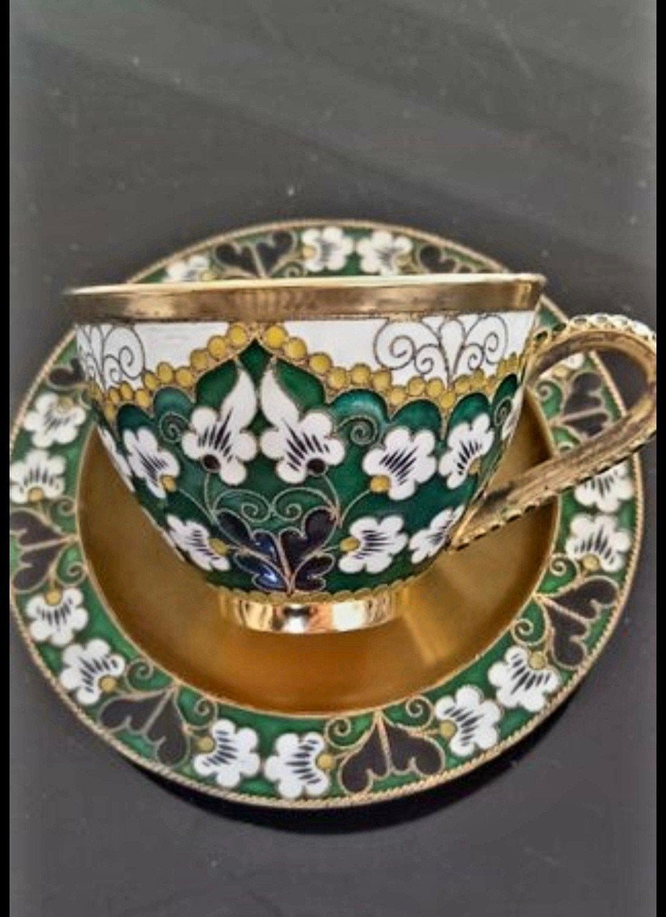 kop en schotel. solid zilver. geëmailleerd, Ophalen of Verzenden, Zilver