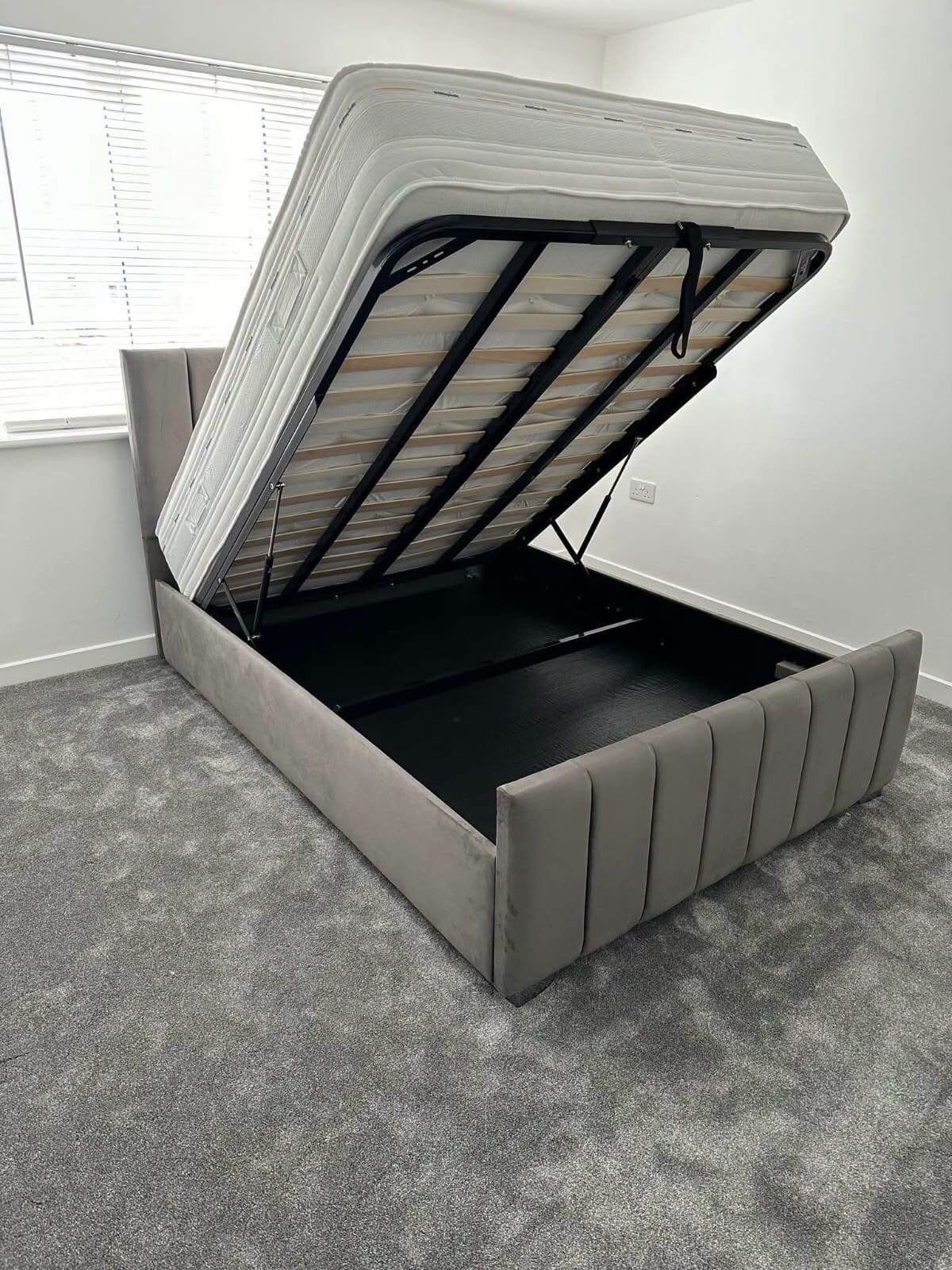 Paneelbed incl matras gaslift storage te koop140/160/180x200, Neuf, Tissu, 140 cm, Envoi