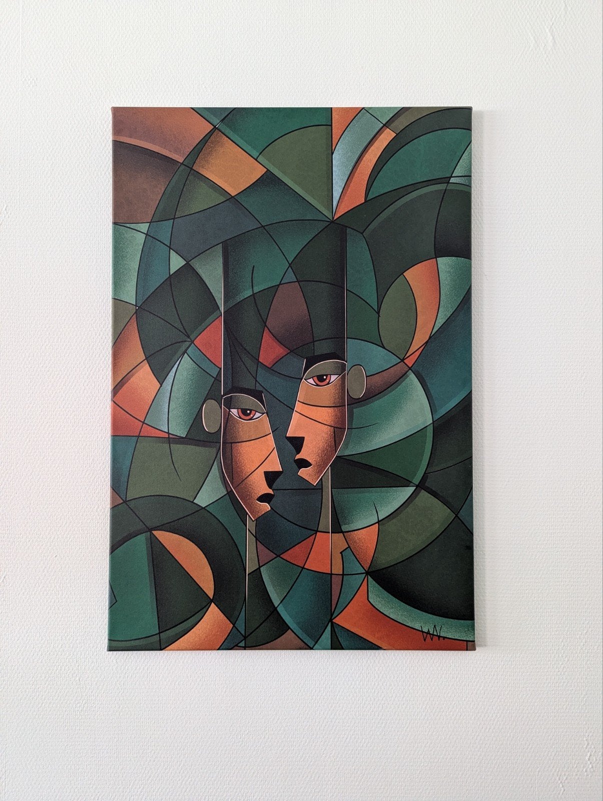 Handgetekend digitaal ontwerp (kubisme) druk op canvas, Ophalen