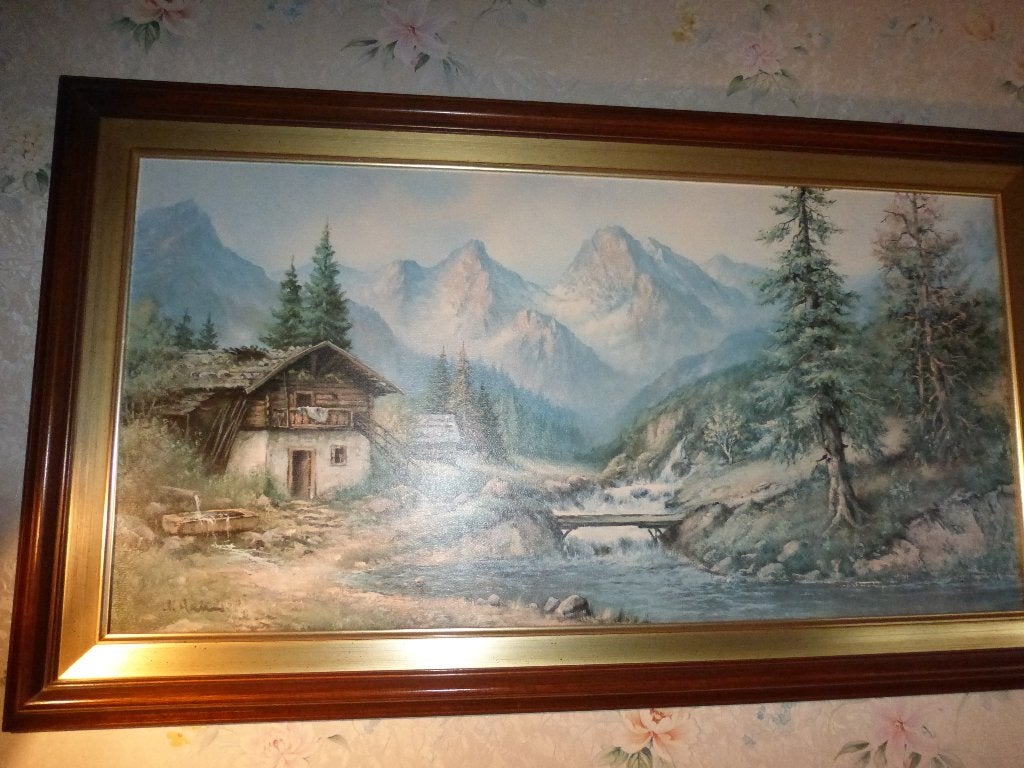 TABLEAU, décor chalet de montagne, Enlèvement, Bois, Avec système de suspension
