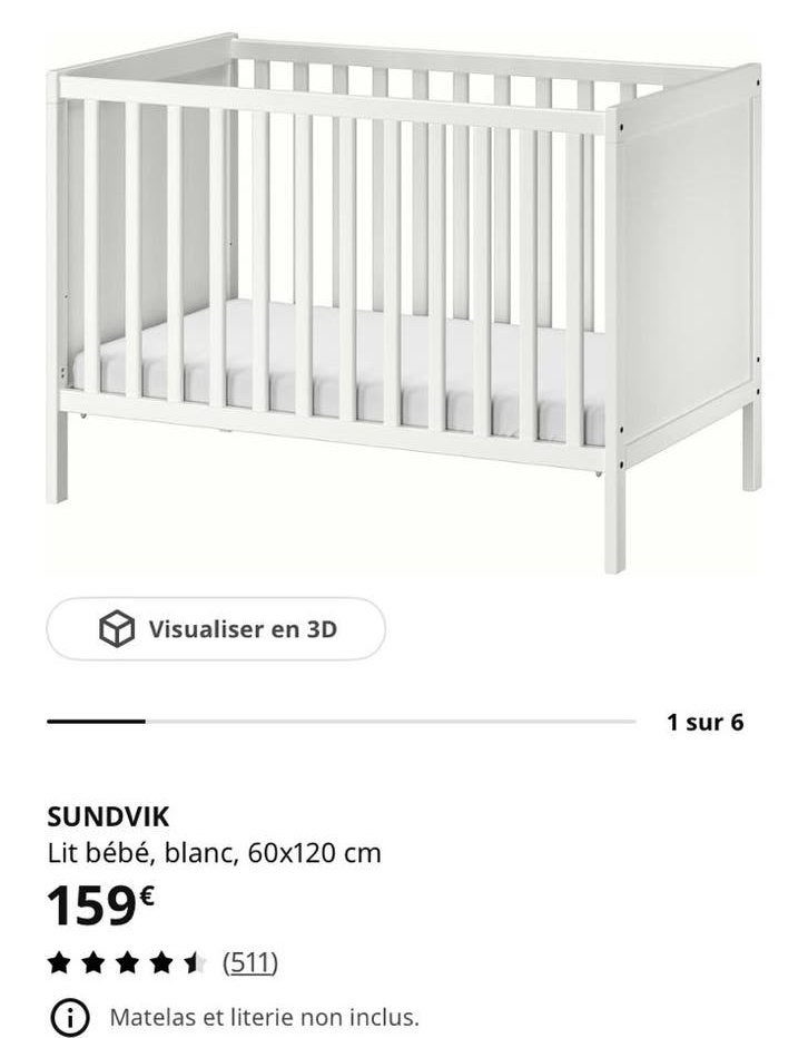Ikea baby bed sundvik, Enlèvement, Comme neuf