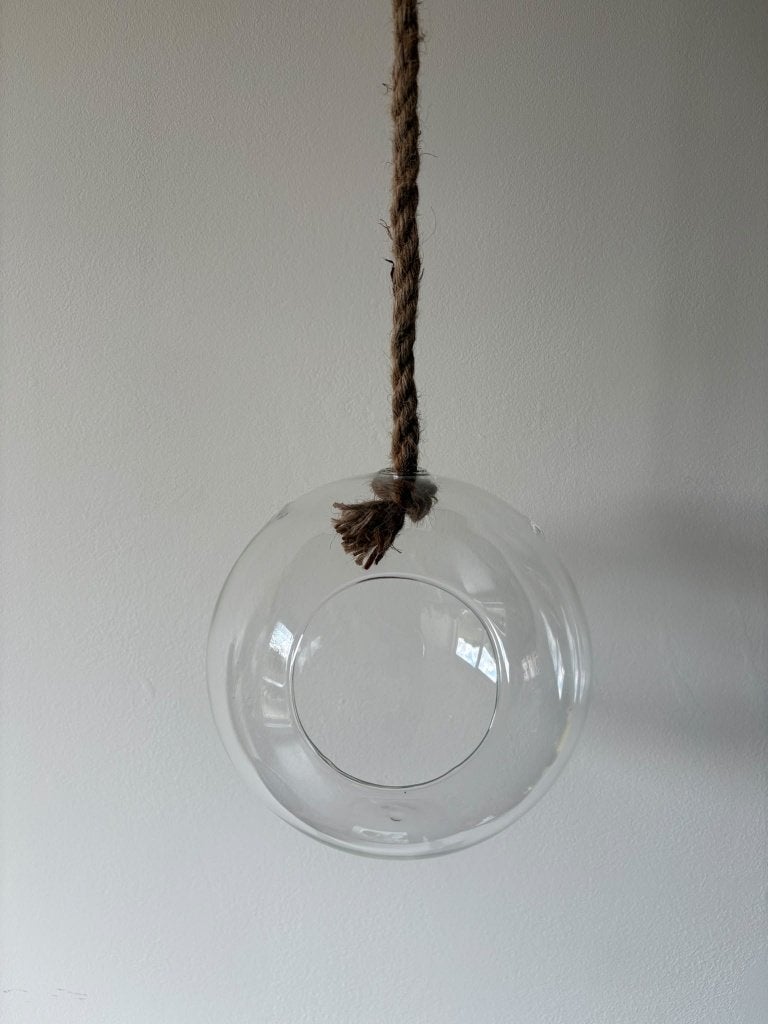 Glazen hangpot / hangterrarium met touw – voor sierplantjes, Tuin en Terras, Ophalen, Nieuw, Overige materialen, Binnen