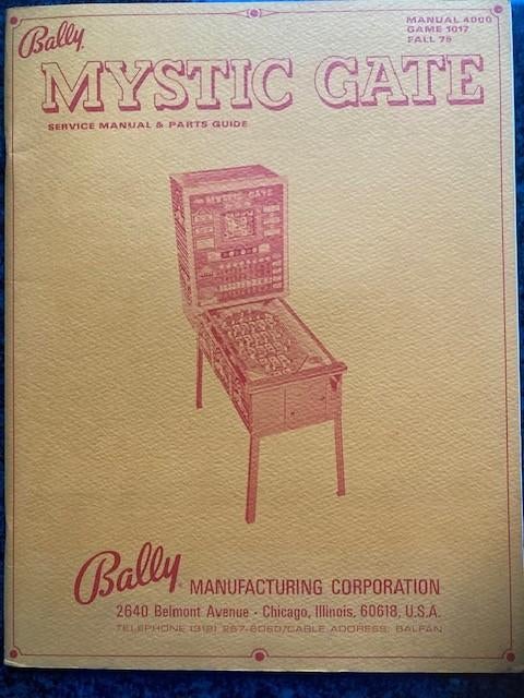 BINGO BALLY MYSTIC GATE SERVICE MANUAL+SCHEMA, Ophalen of Verzenden, Zo goed als nieuw