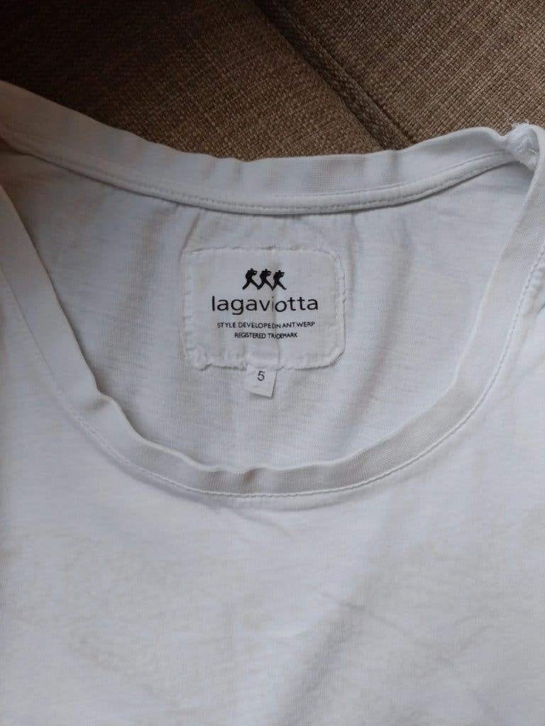 T-shirt blanc La Gaviotta – S/36 – traces d'usage, Ophalen of Verzenden, Gedragen, Maat 36 (S), Wit