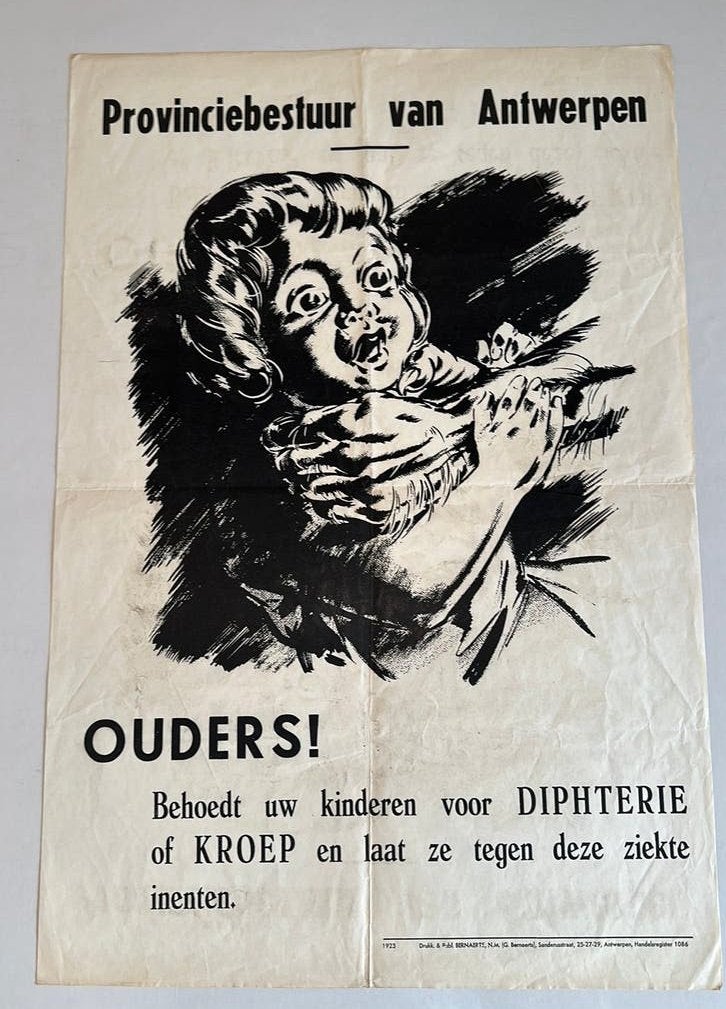 Affiche Antwerpen Diphterie 1923, Ophalen of Verzenden, Gebruikt, Overige onderwerpen
