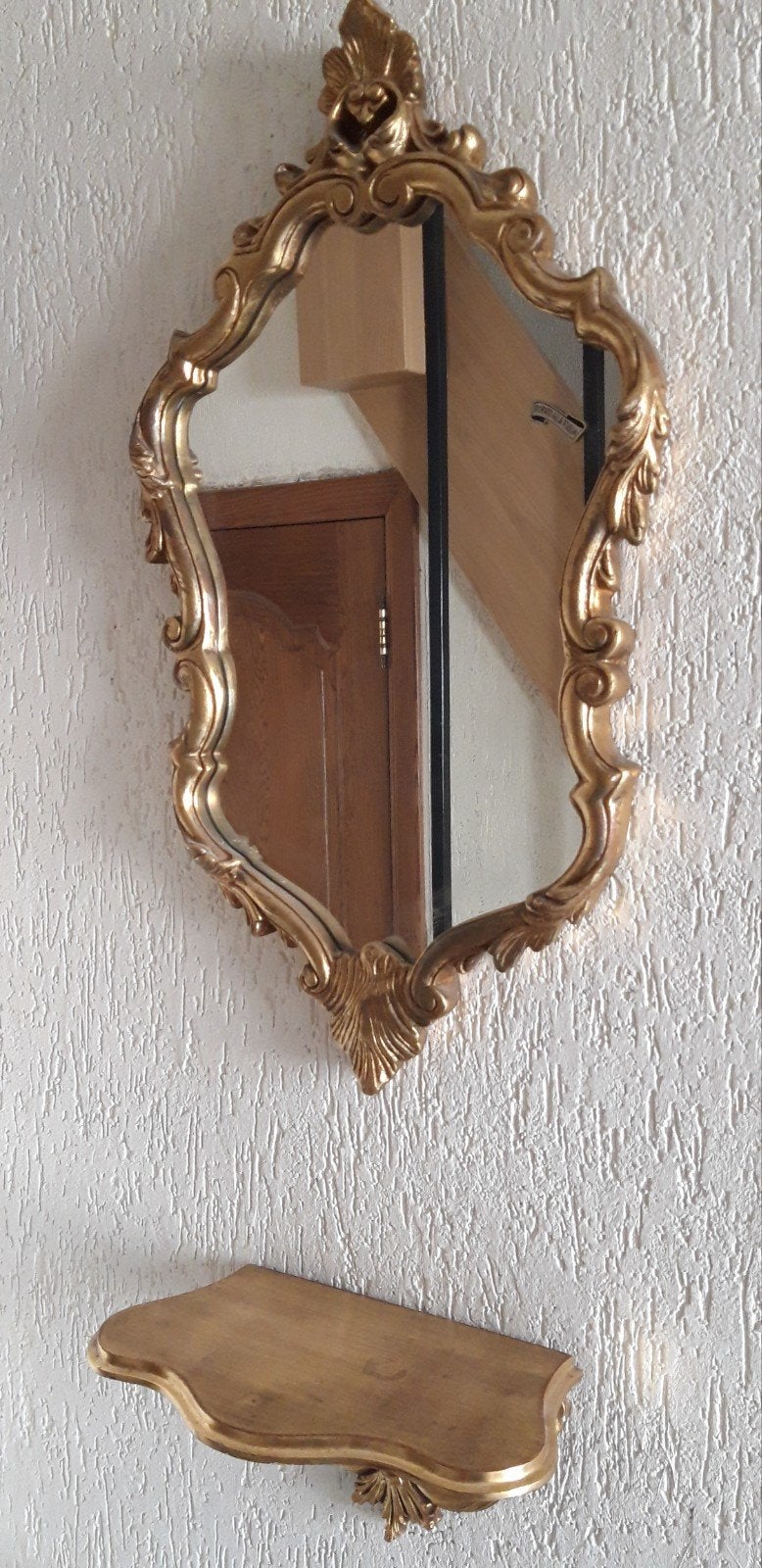 Set vergulde spiegel & plankje, Italiaanse stijl, Ophalen