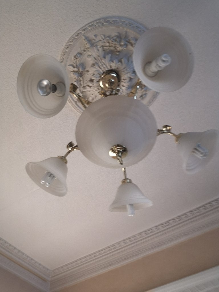 Luster met wit glas en koper, Ophalen, Glas