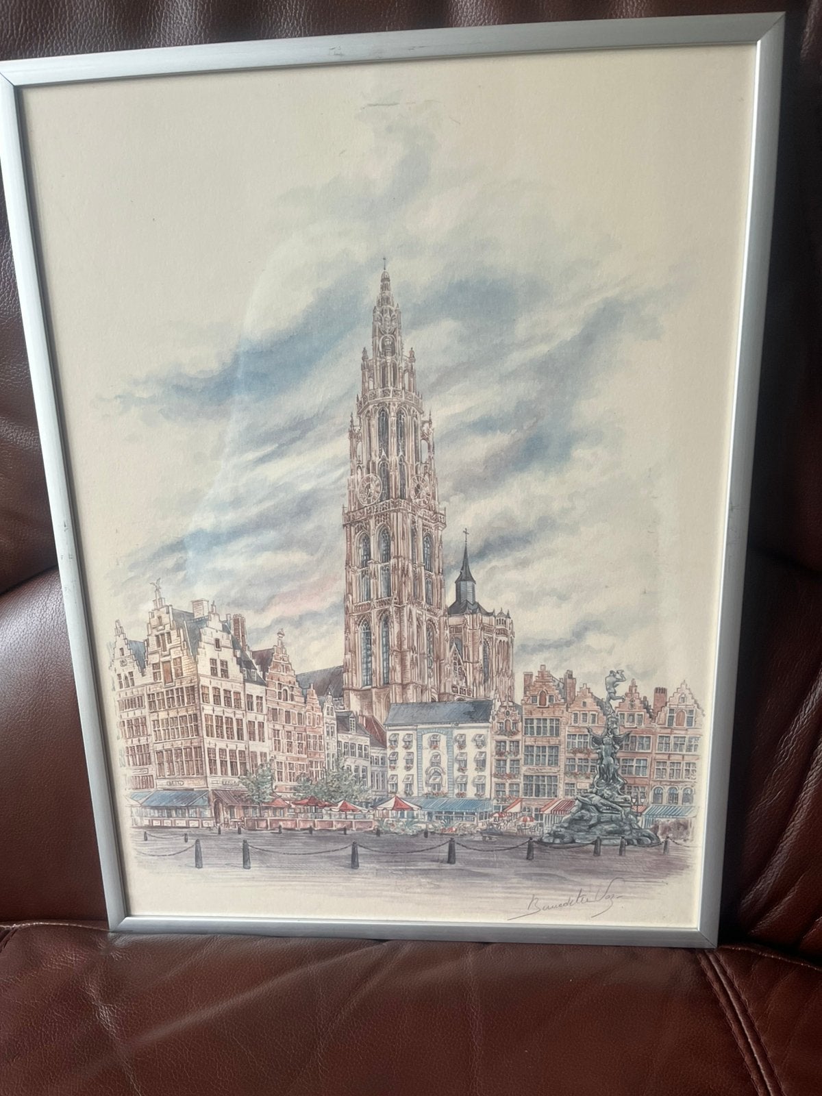 Aquarele Bernadette Voz, Antiek en Kunst, Ophalen, Overige typen, Aquarel, Achter glas