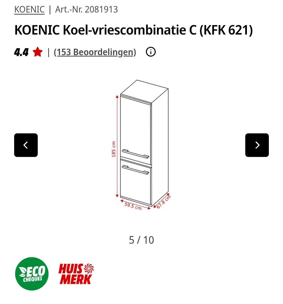 koelkast koenic, Elektronische apparatuur, Ophalen