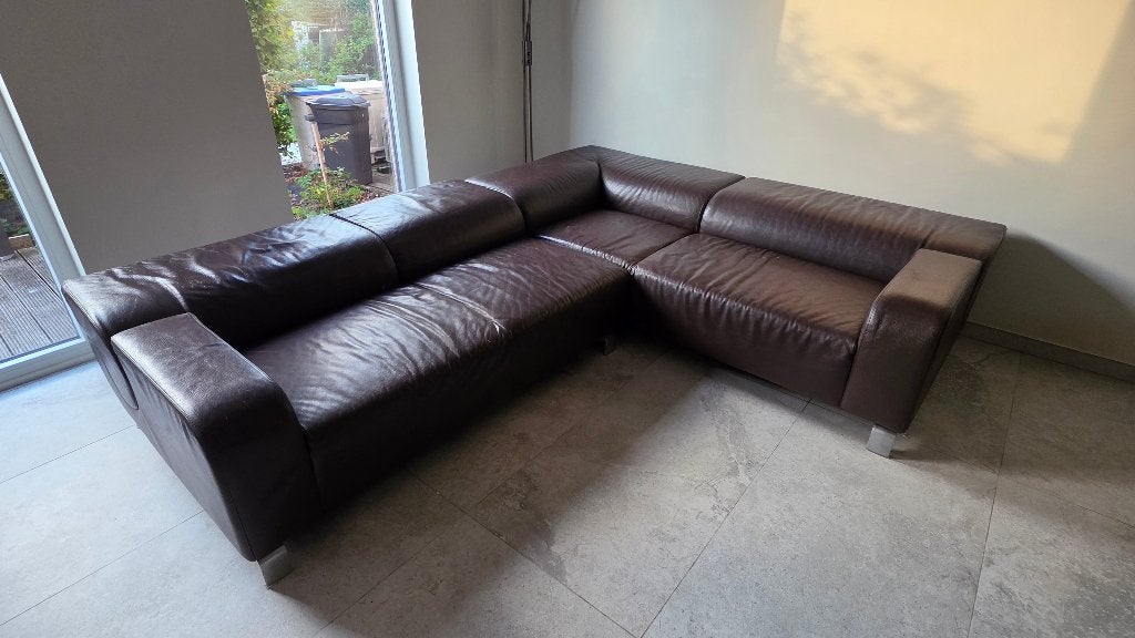 Ensemble de salon en cuir de buffle, Moderne de haut gamme acheter chez "Cockaert Design", 100 à 125 cm, Banc d'angle, Enlèvement