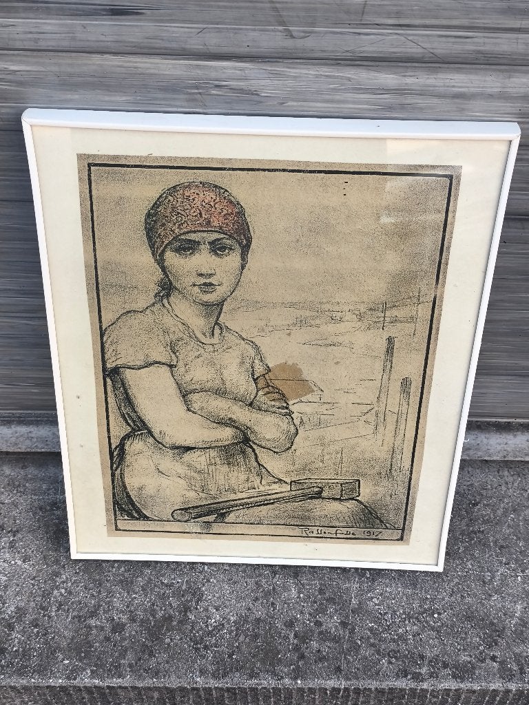 Lithographie hiercheuse signe rassenfosse, Antiquités & Art, Enlèvement ou Envoi, Lithographie