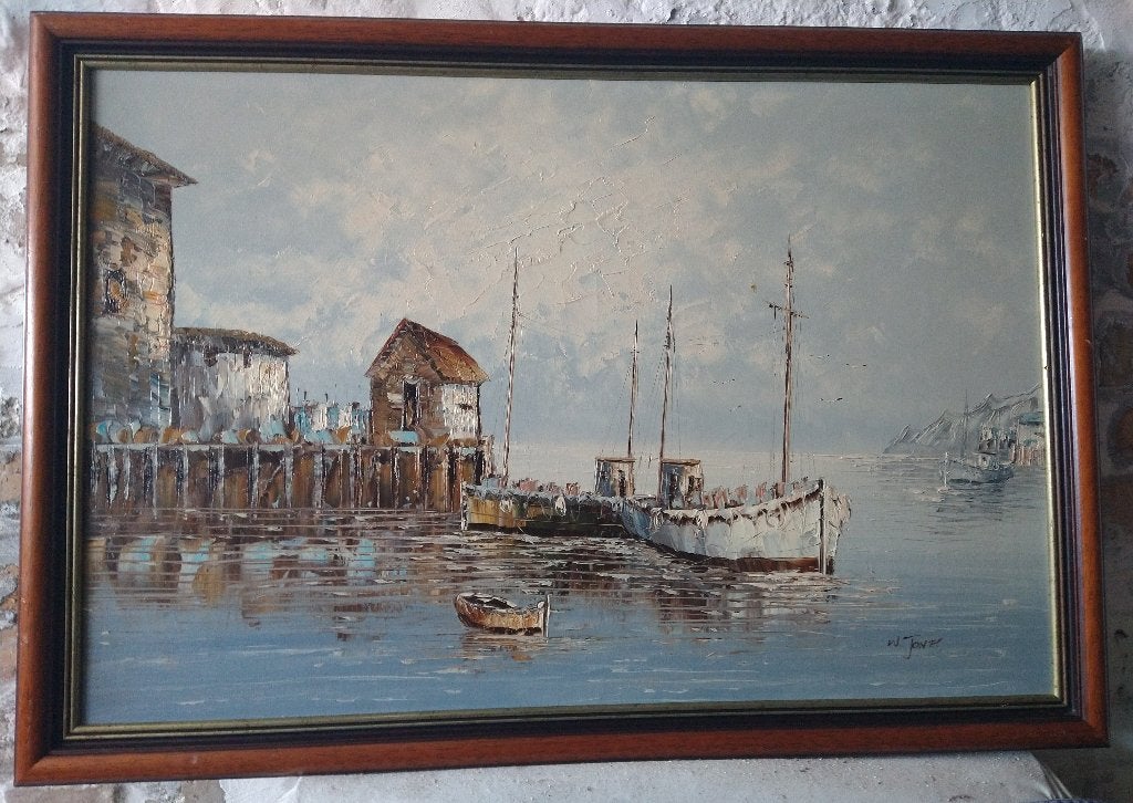 Schilderij / William Jones (1818-1860) De haven. 60x90cm, Antiek en Kunst, Kunst | Schilderijen | Klassiek, Ophalen, Maritiem / water
