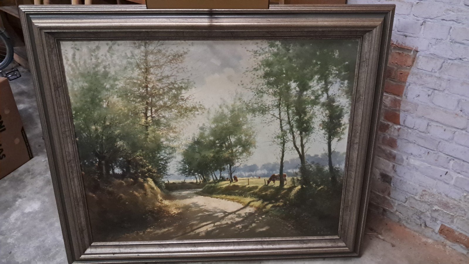 Schilderij 20e eeuw, Ophalen, Ingelijst, Landschap, Doek