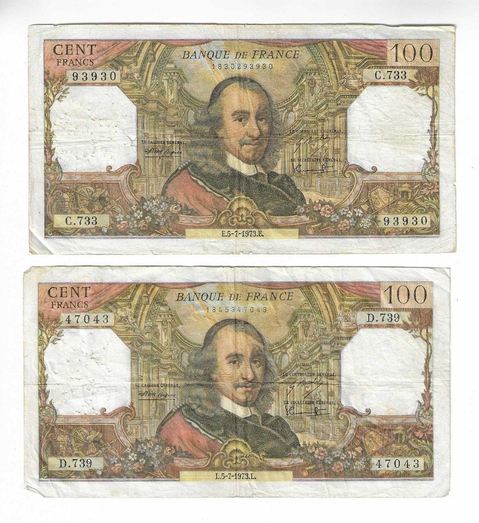 Lot van 6 bankbiljetten Frankrijk 100 francs (Munt 0015), Ophalen of Verzenden, Frankrijk, Los biljet