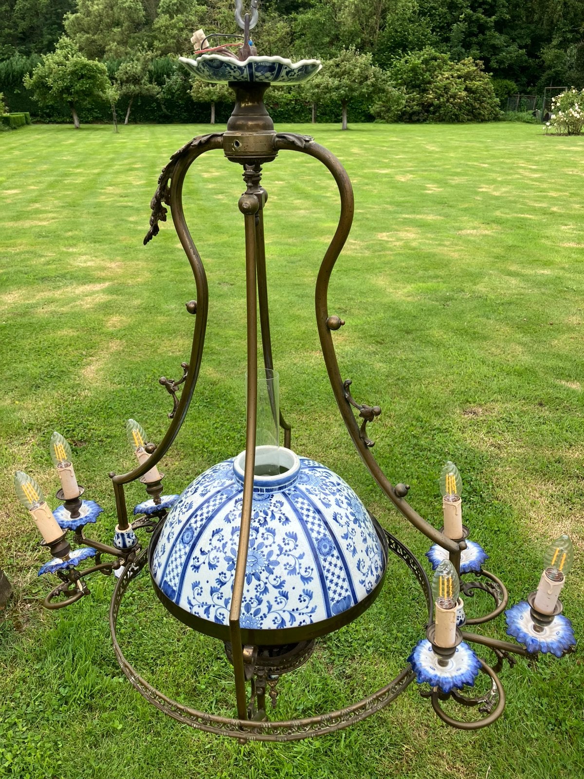 Kroonluchter Delfts blauw porselein, Ophalen, Gebruikt, Overige materialen, Art deco