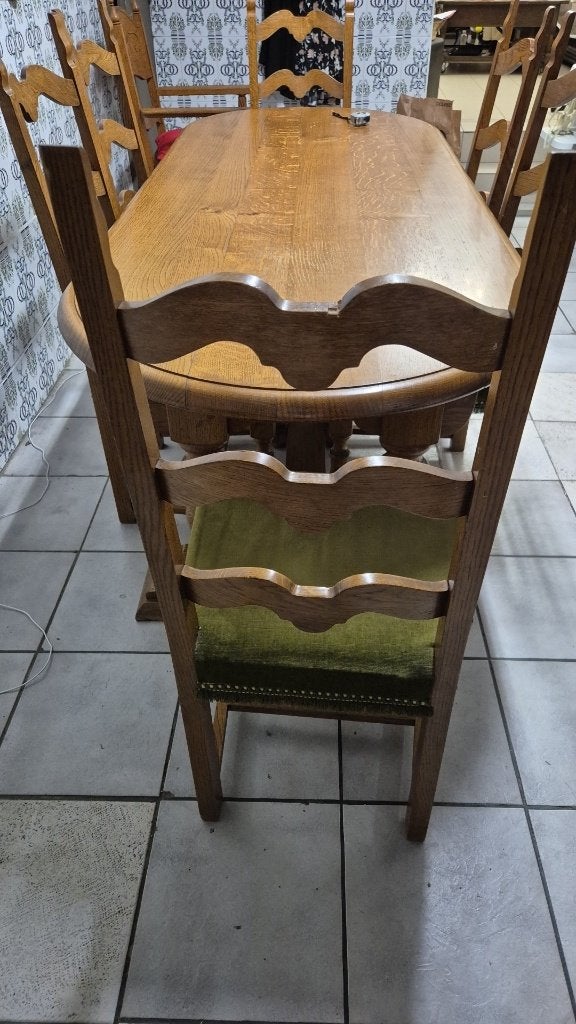 houten tafel met 6 stoelen en 2 fauteuils, Huis en Inrichting, Tafels | Eettafels, Ophalen, Gebruikt, 200 cm of meer, 50 tot 100 cm