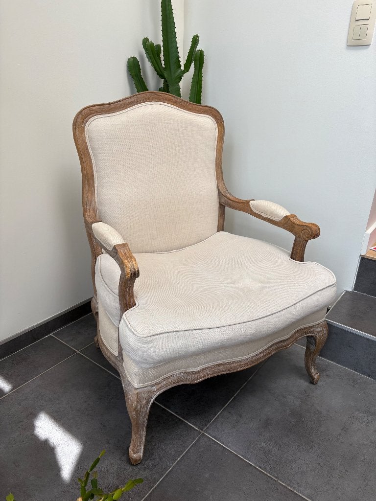Elegante klassieke fauteuil- landelijke / Franse stijl, Huis en Inrichting, Fauteuils, Ophalen, Hout, Gebruikt, Minder dan 75 cm