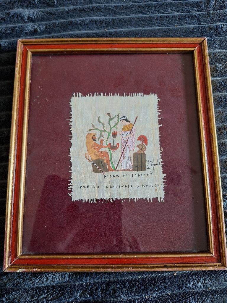 Handgeschilderd op origineel papyrus en ingelijst werk, Ophalen of Verzenden