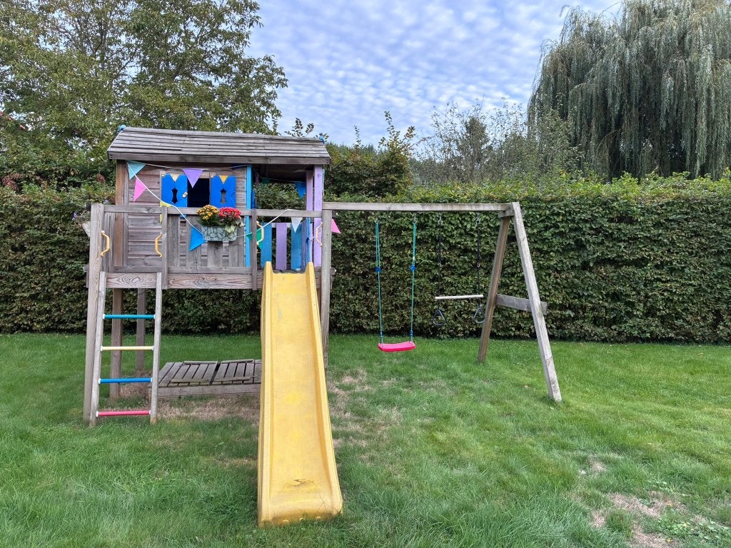 Jungle Gym speeltoestel met huisje, glijbaan en schommels, Kinderen en Baby's, Ophalen, Gebruikt, Hout