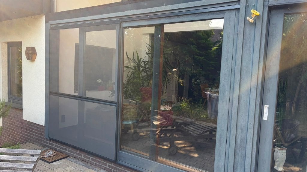 Groot vliegenschuifraam antraciet, Doe-het-zelf en Bouw, Ophalen, Gebruikt, 120 cm of meer, Hordeur