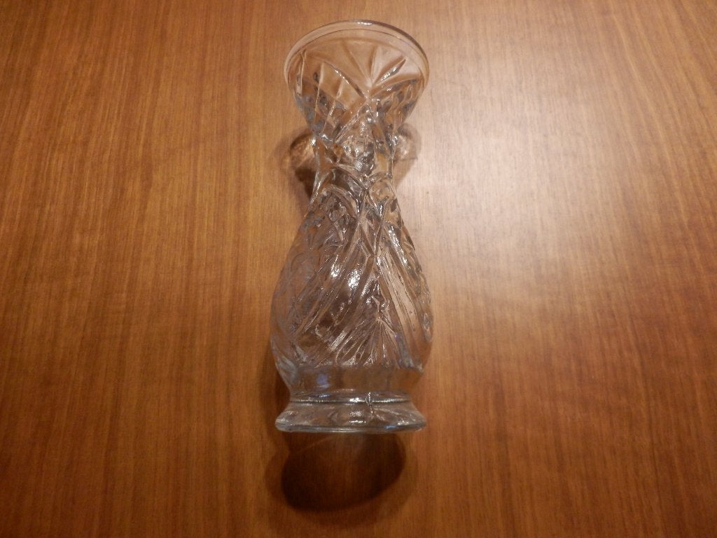 (33) -vase en verre ciselé, Maison & Meubles, Comme neuf, Verre, 22 cm, Convient pour fleurs séchées