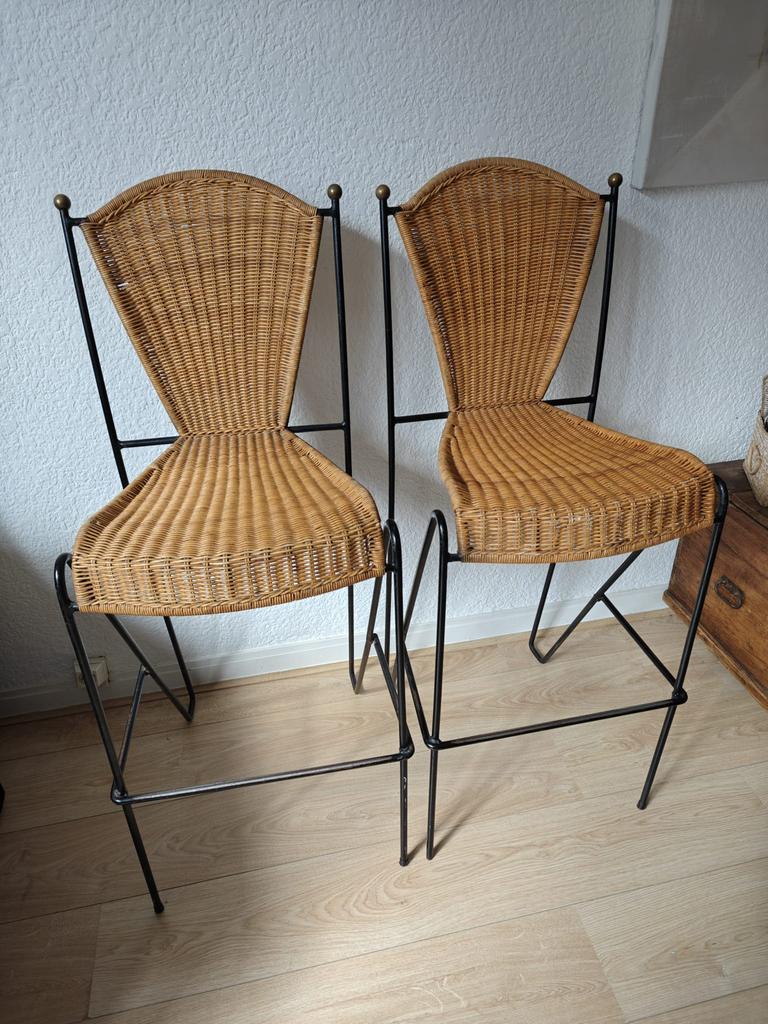 Paar rieten kinderstoelen met metalen poten van 1,15 m, Ophalen of Verzenden, Zo goed als nieuw, Metaal
